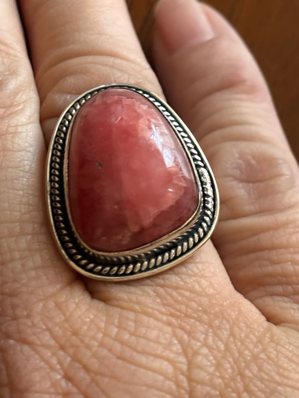 Vintage design genuine Rhodonite Sterling-Style Statement Ring